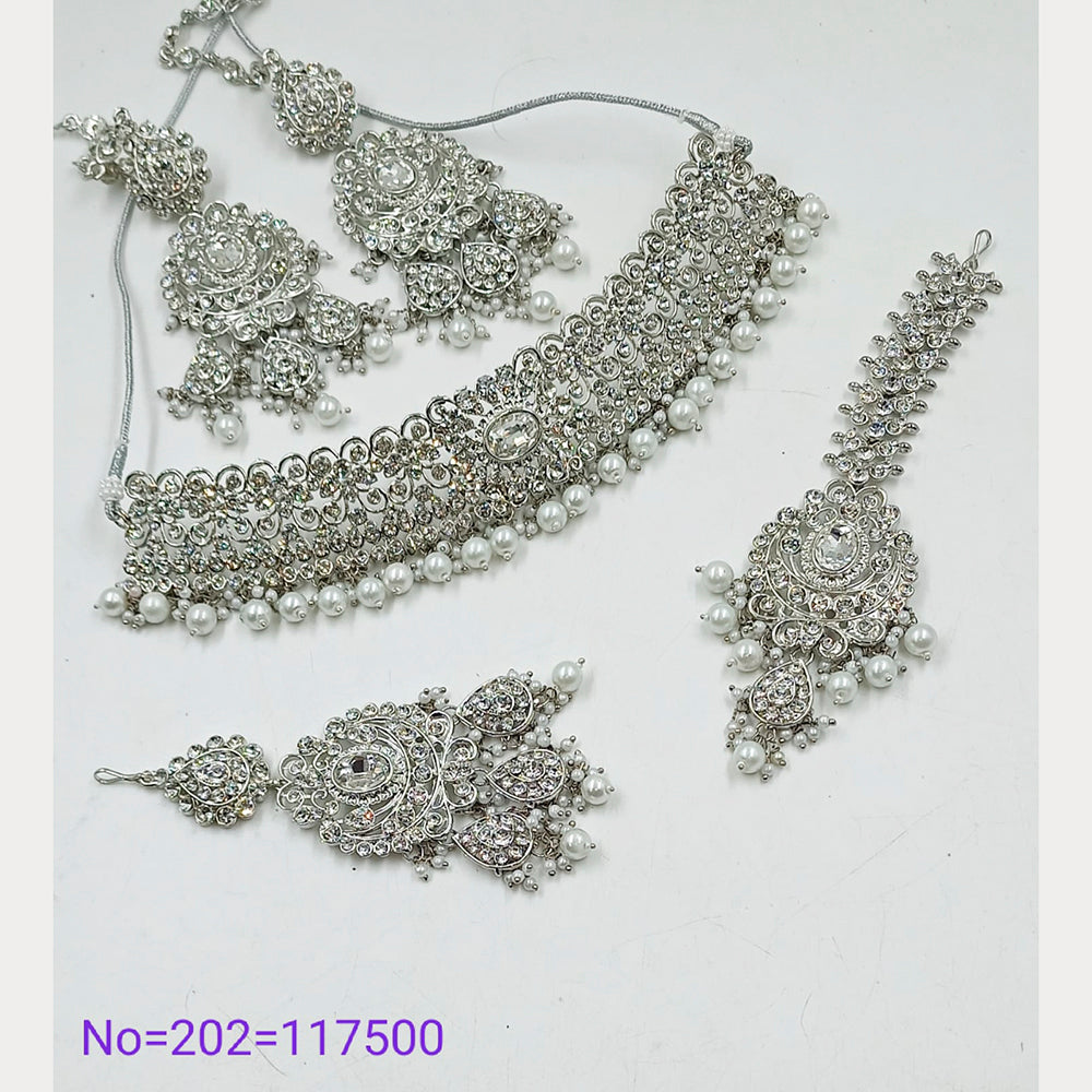 Padmawati Bangles Austrian Stone & Beads Silver Plated Necklace Set