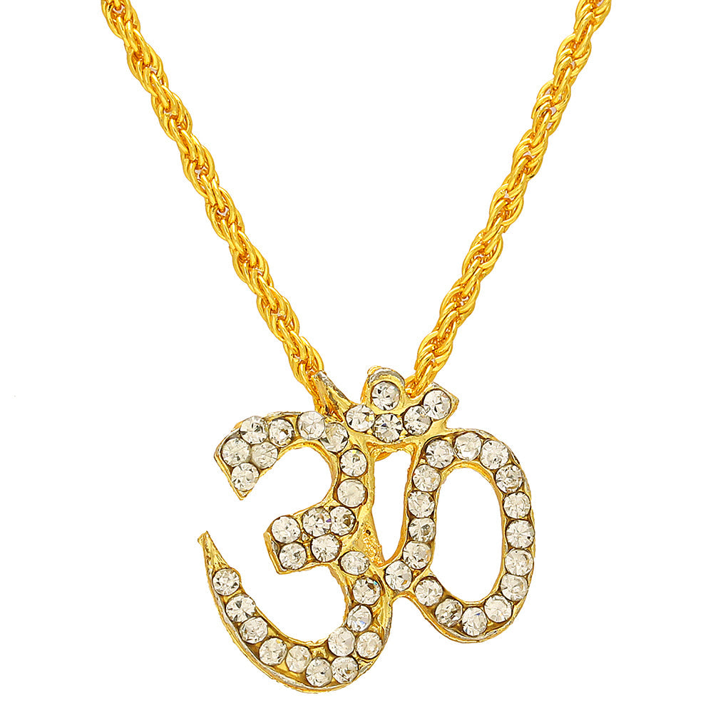 Missmister Pack Of 12 Gold Plated Austrian Stone Om Chain Pendant - PCKL0530