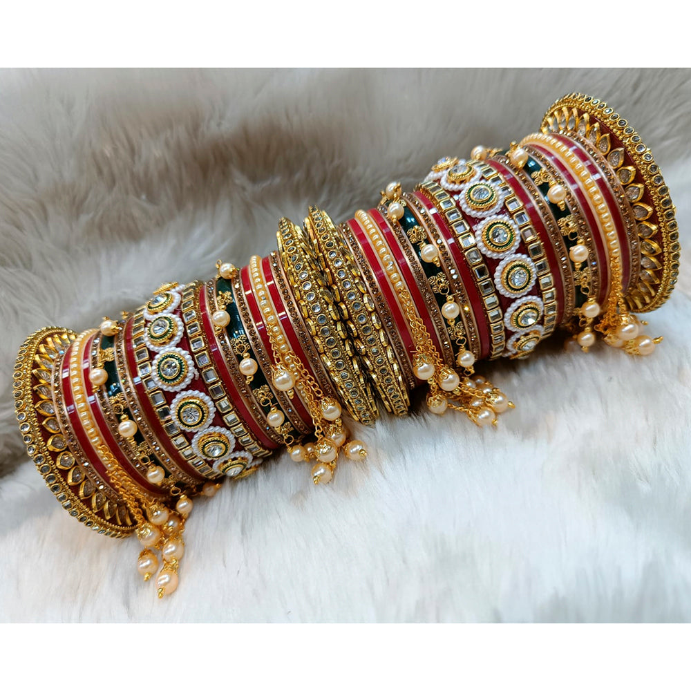 Pooja Bangles Pearl & Crystal Stone Acrylic Bangles