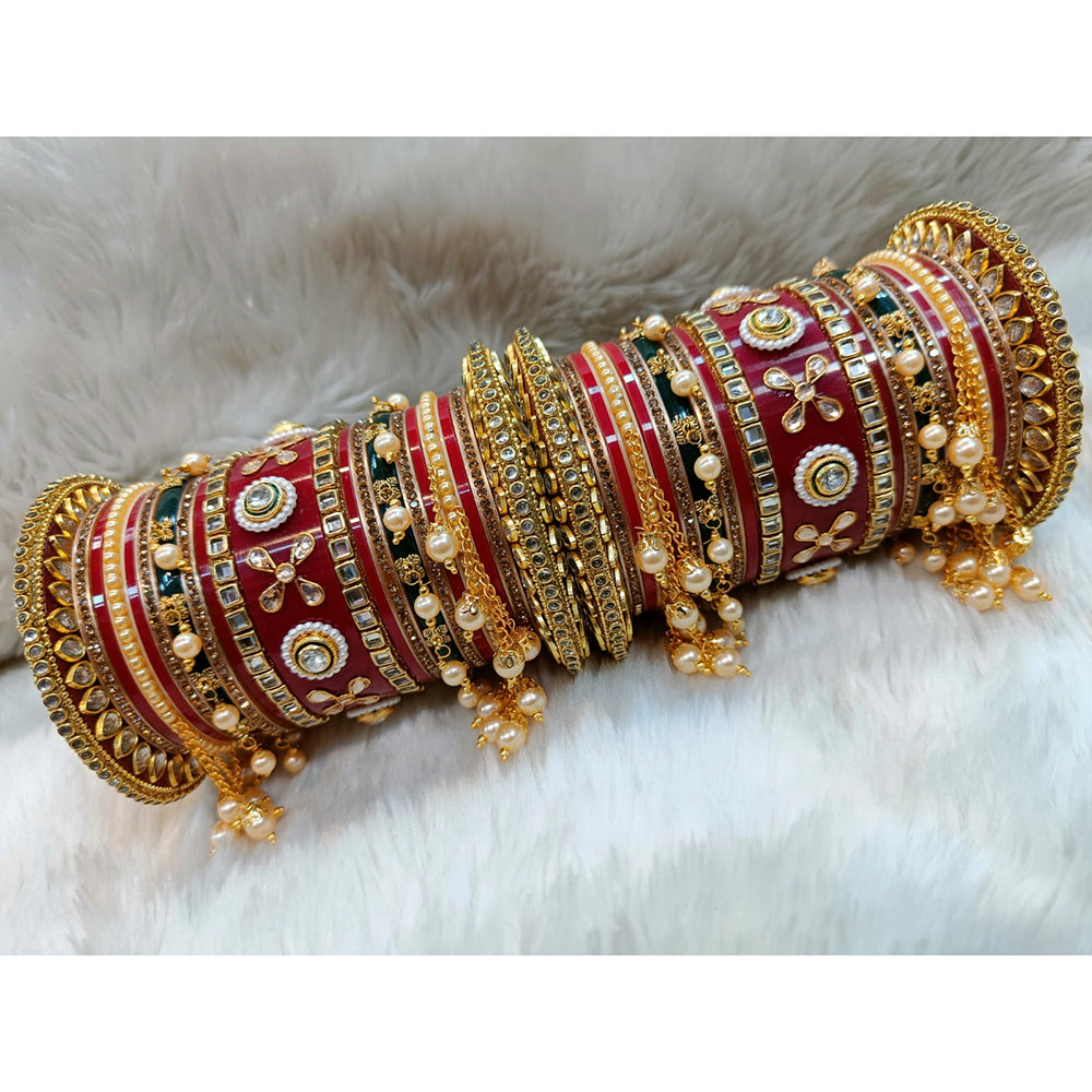 Pooja Bangles Pearl & Crystal Stone Acrylic Bangles
