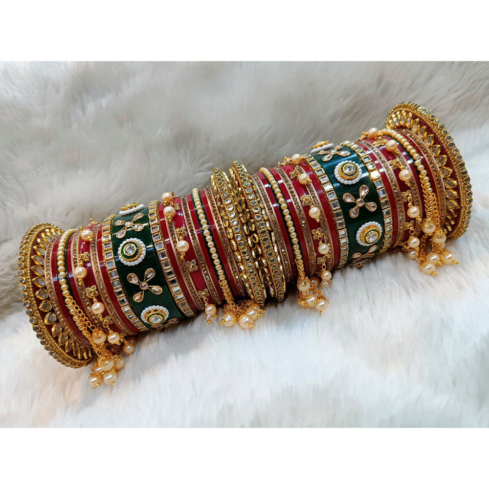 Pooja Bangles Pearl & Crystal Stone Acrylic Bangles