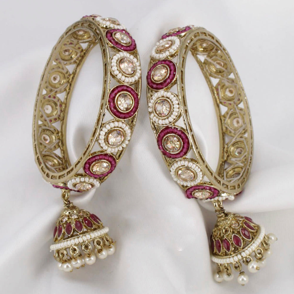 Pooja Bangles Gold Plated Kundan Stone & Pearl Jhumki Latkan Bangles Set