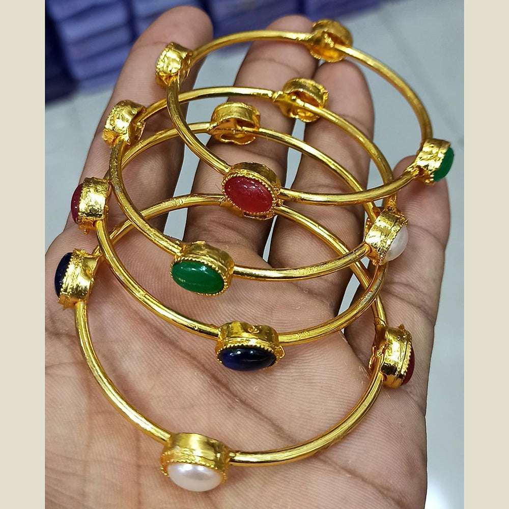 Pooja Bangles Gold Plated Multi Pota Stone Bangles Set