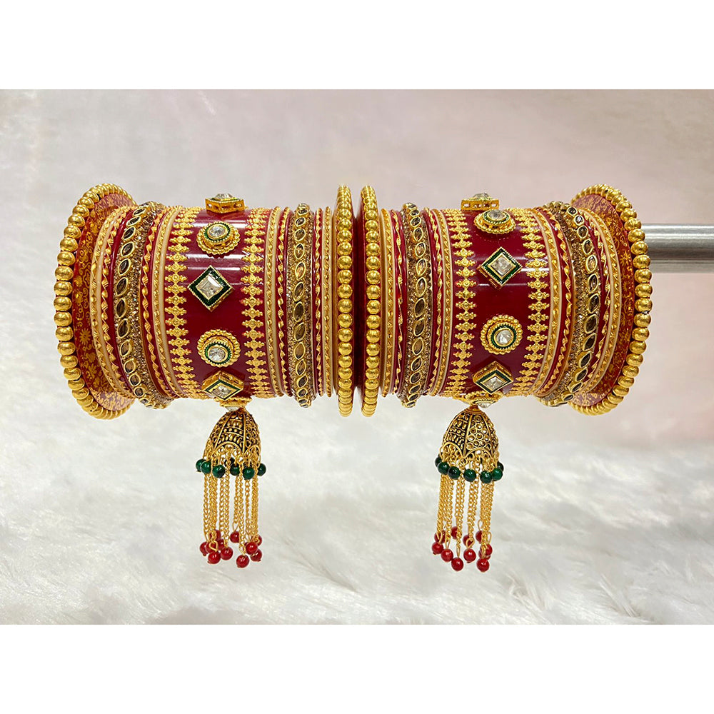 Pooja Bangles Pearl & Crystal Stone Acrylic Bangles