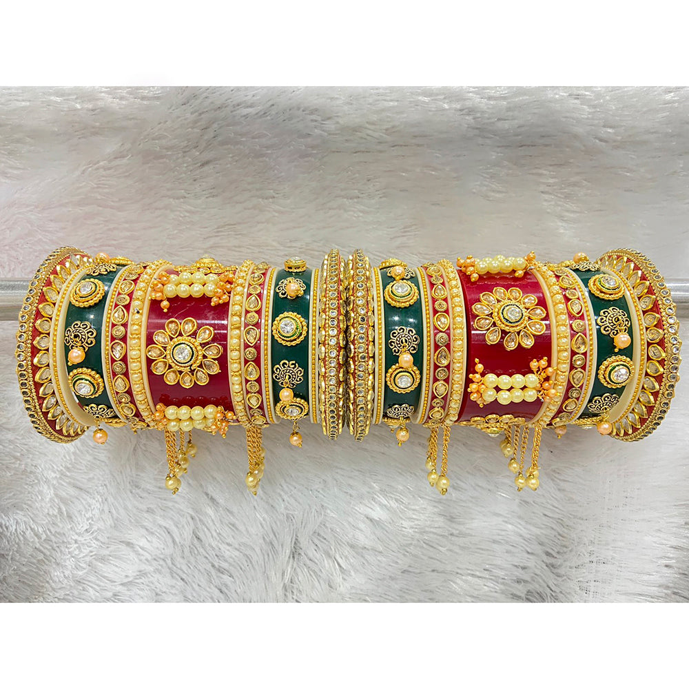 Pooja Bangles Pearl & Crystal Stone Acrylic Bangles