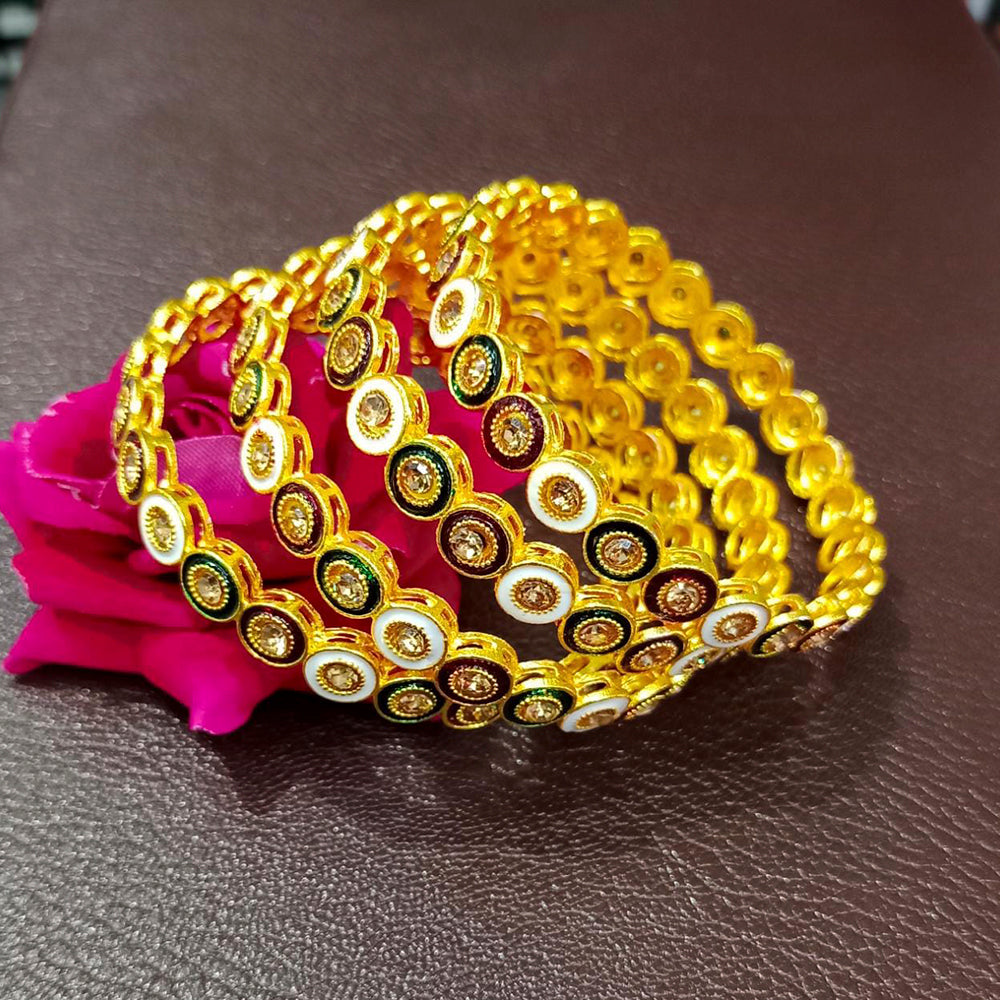 Pooja Bangles Austrian Stone & Meenakari Gold Plated Bangles Set