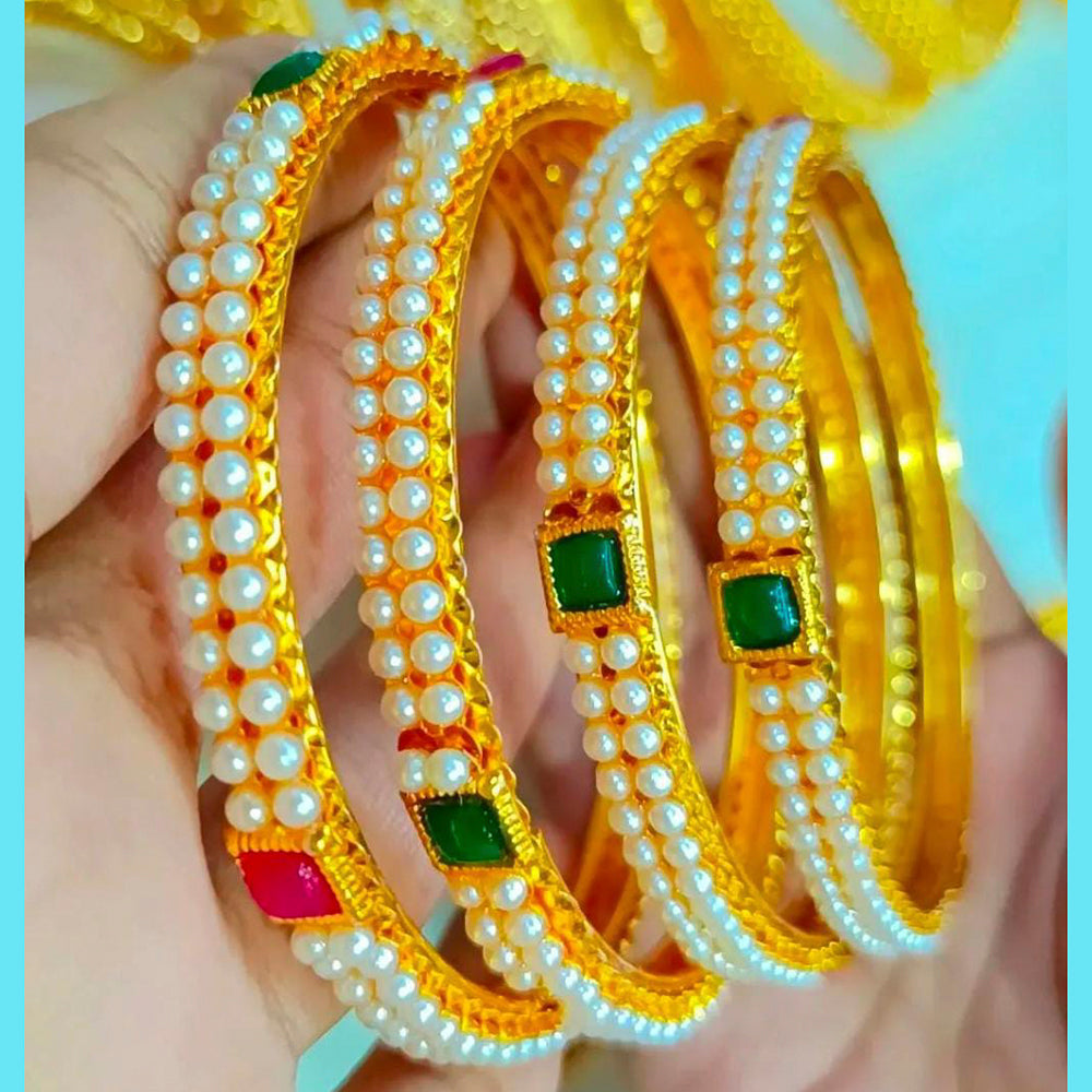 Pooja Bangles Pack Of 4 Gold Plated Pota Stone & Pearl Bangles