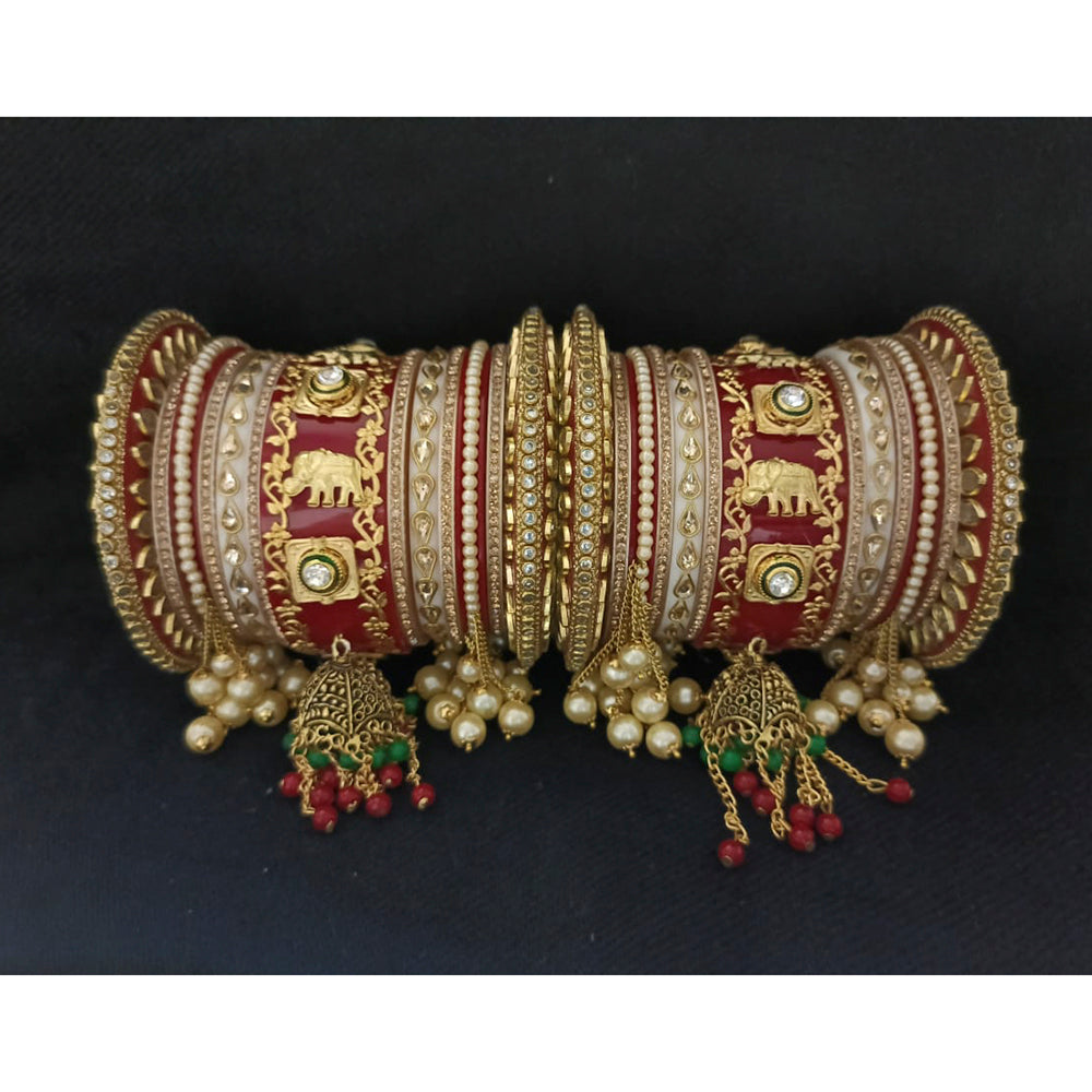 Pooja Bangles Pearl & Crystal Stone Acrylic Bangles