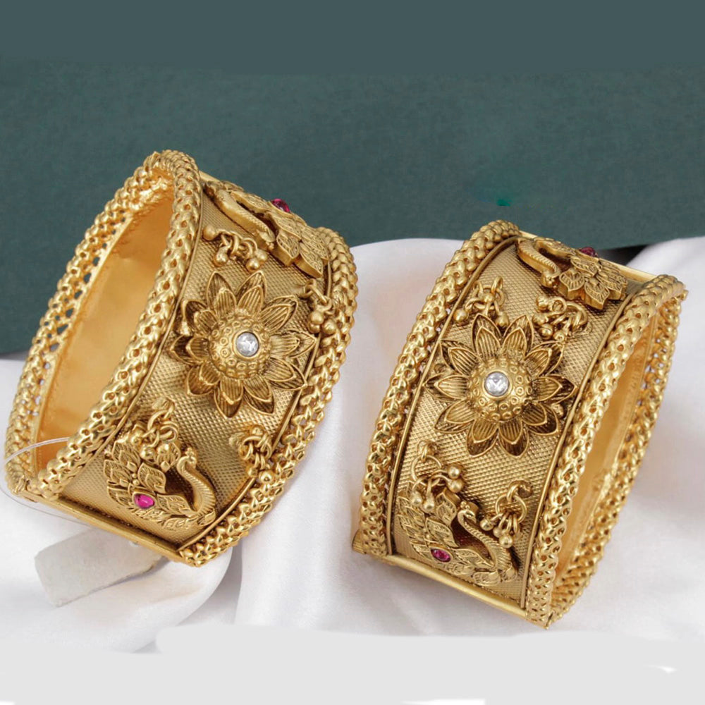 Pooja Bangles Gold Plated Pink & Green Pota Stone Bangles Set