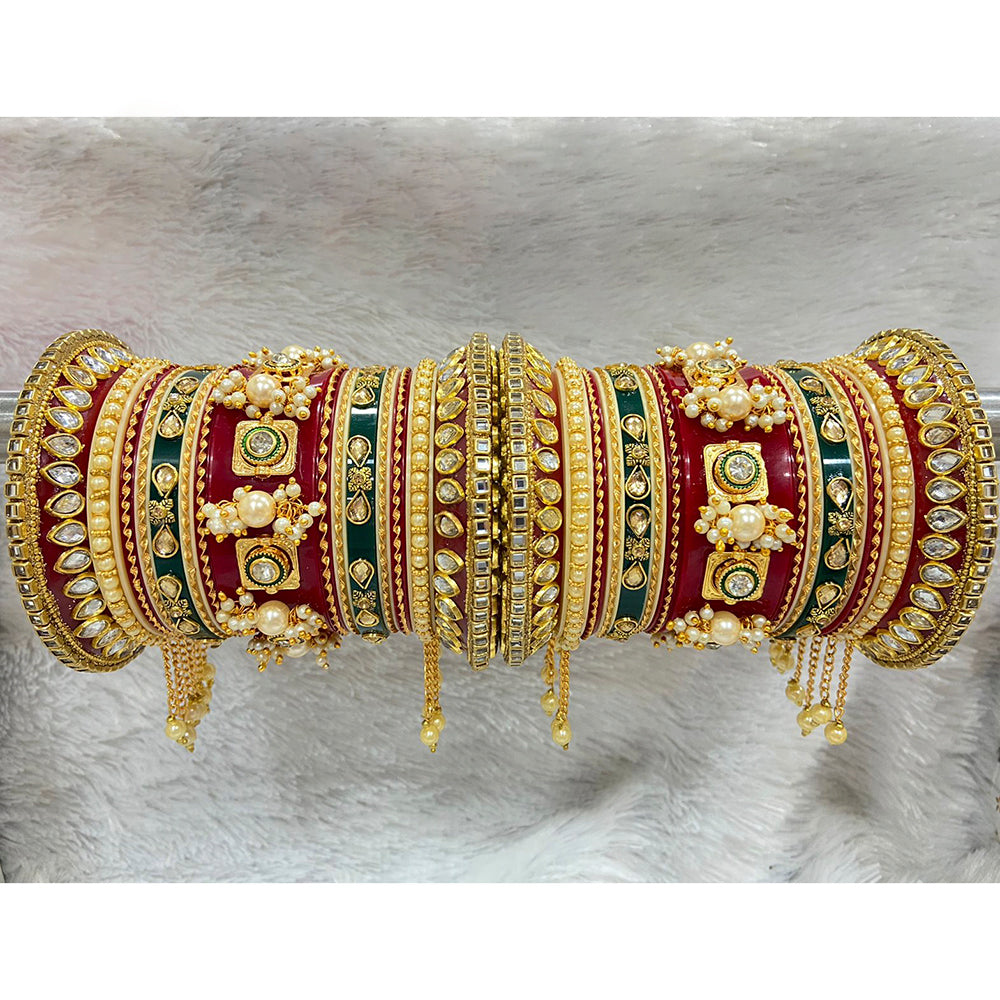 Pooja Bangles Pearl & Crystal Stone Acrylic Bangles