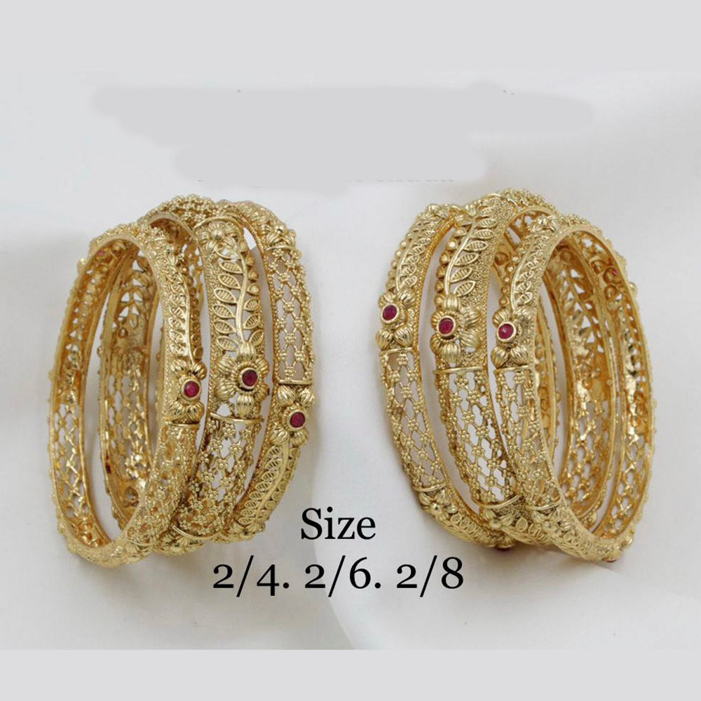 Pooja Bangles Gold Plated Pink  Pota Stone Bangles Set