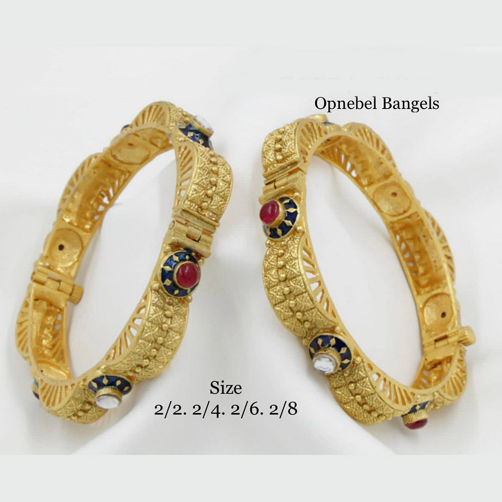 Pooja Bangles Gold Plated Pota Stone Openable Bangles Set