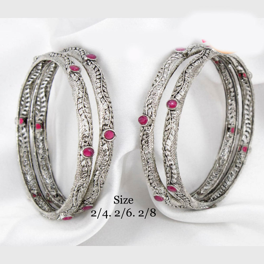 Pooja Bangles Silver Plated Pota Stone Bangles Set