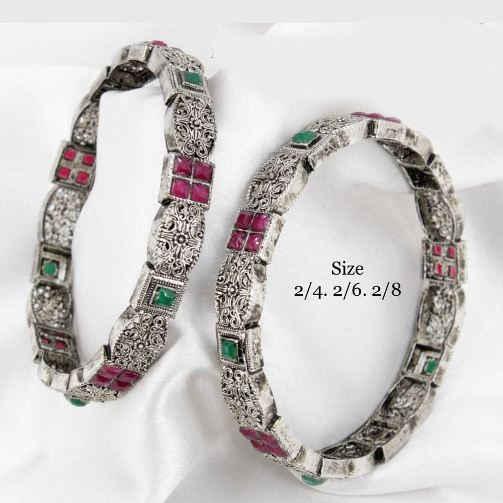 Pooja Bangles Silver Plated Pota Stone Bangles Set