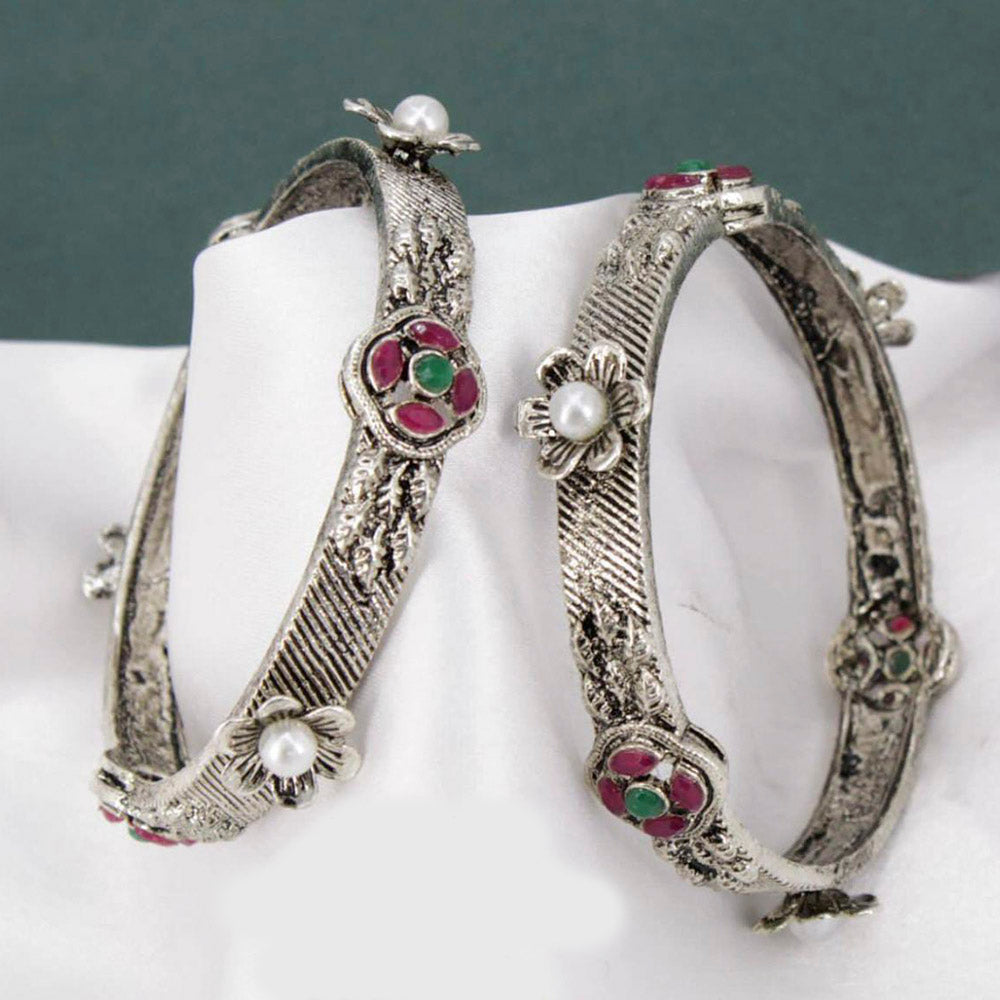 Pooja Bangles Silver Plated Pota Stone Bangles Set