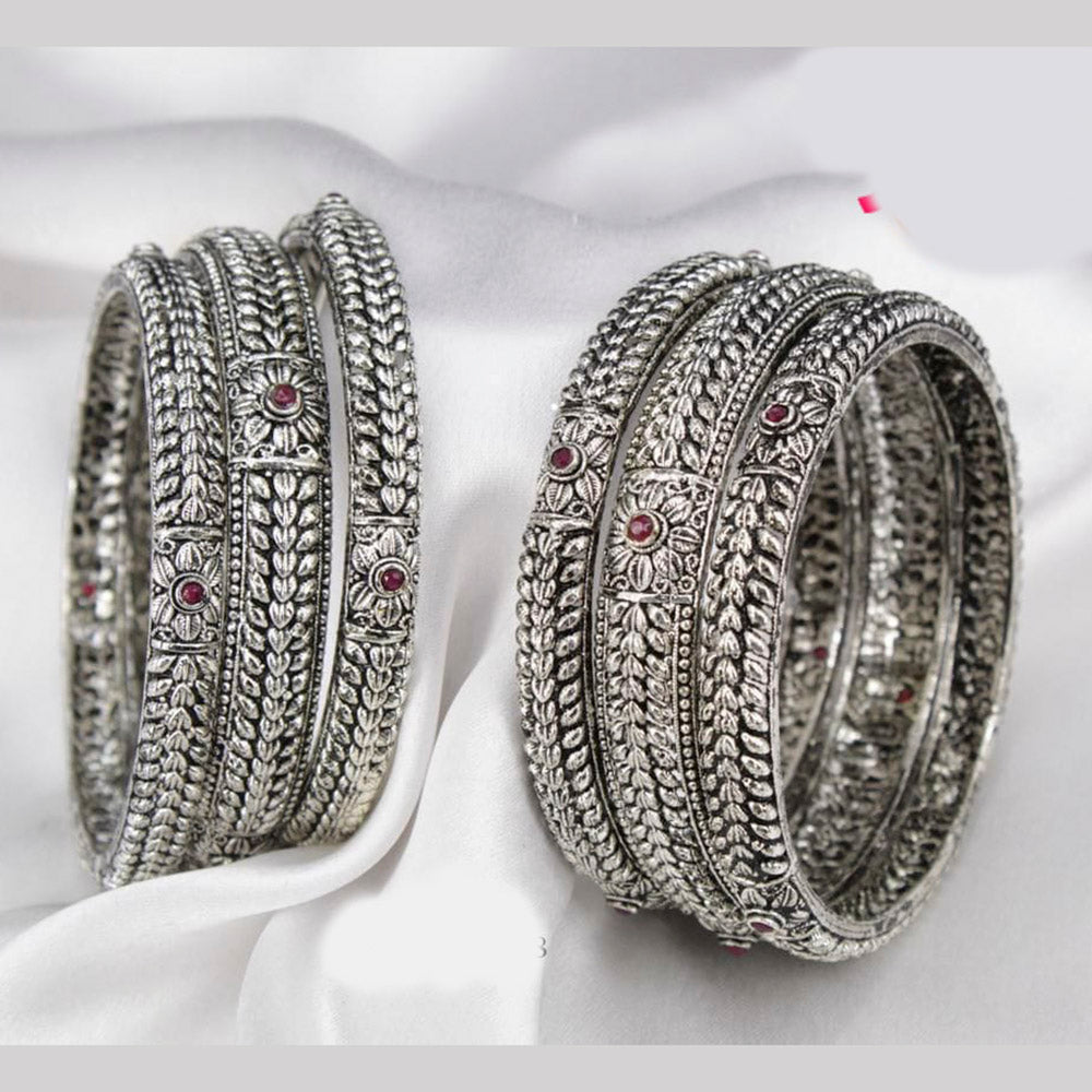 Pooja Bangles Silver Plated Pota Stone Bangles Set