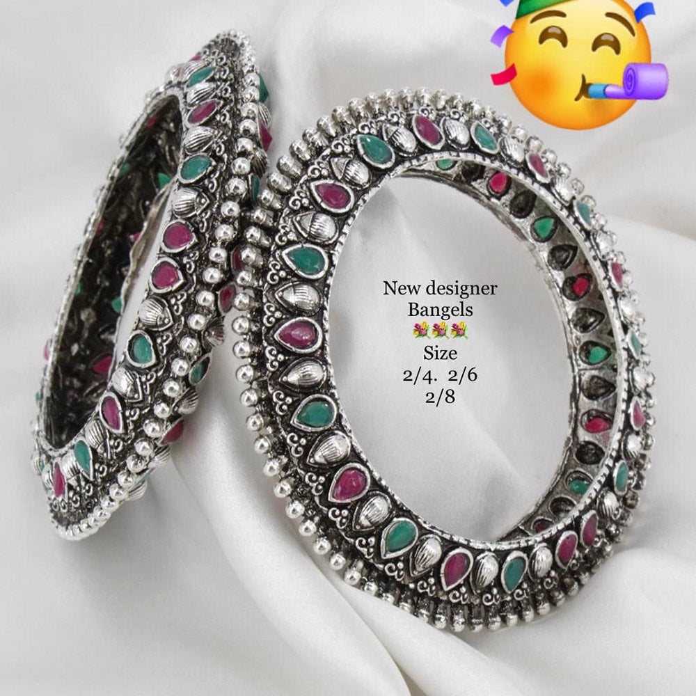 Pooja Bangles Silver Plated Pota Stone Bangles Set