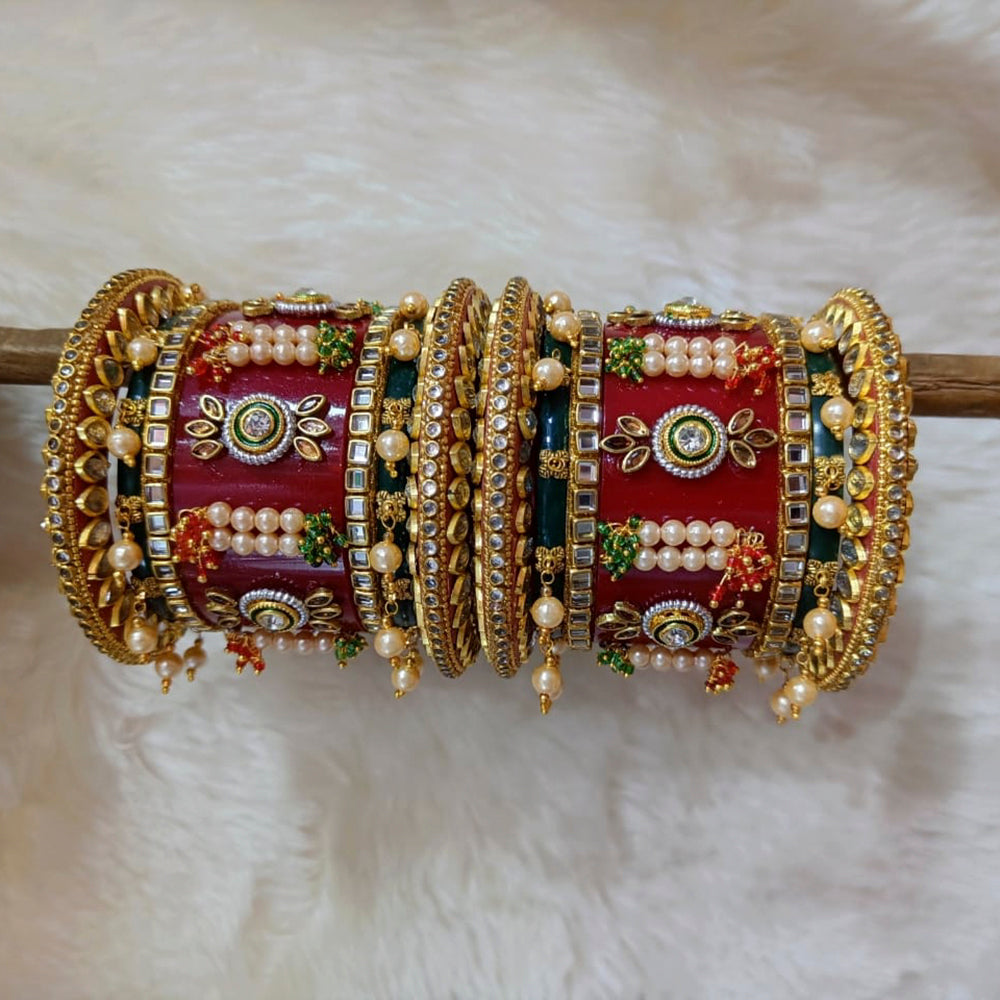 Pooja Bangles Pearl & Crystal Stone Acrylic Bangles