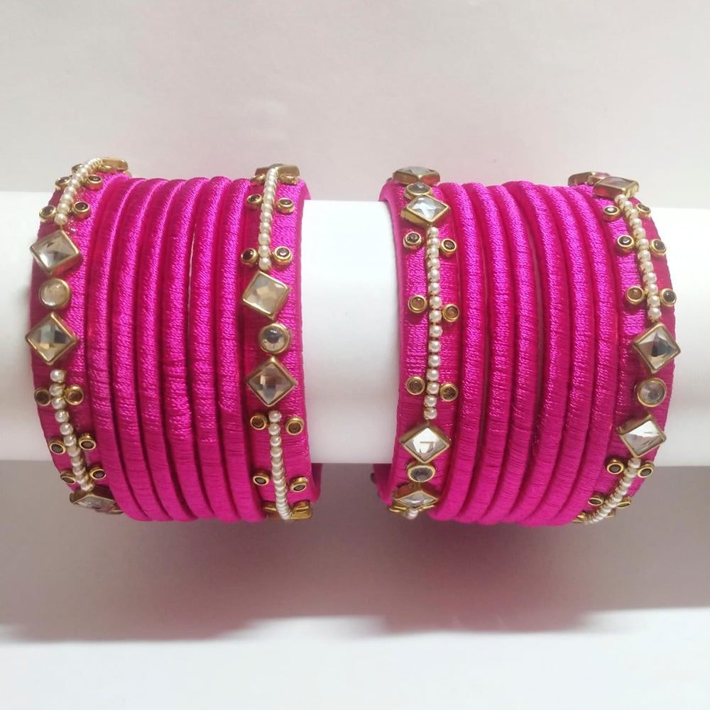 Pooja Bangles Gold Plated Crystal Stone & Thread Bangles