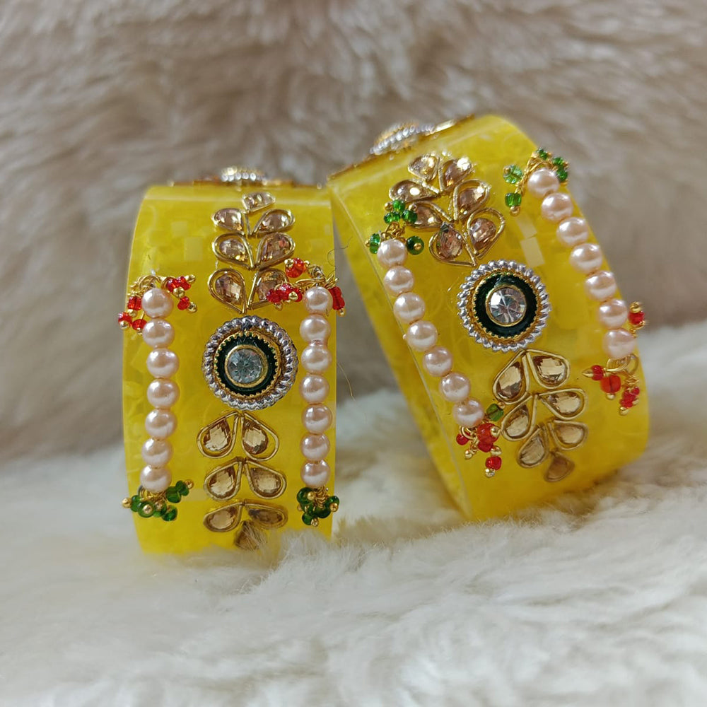 Pooja Bangles Pearl & Kundan Stone Acrylic Bangles