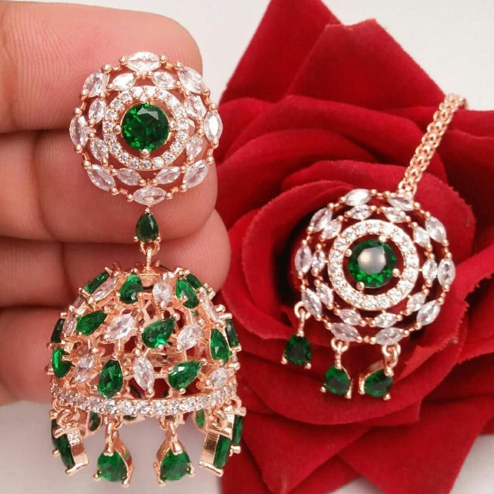 Pooja Bangles American Diamond Jhumki Earrings With Maang Tikka