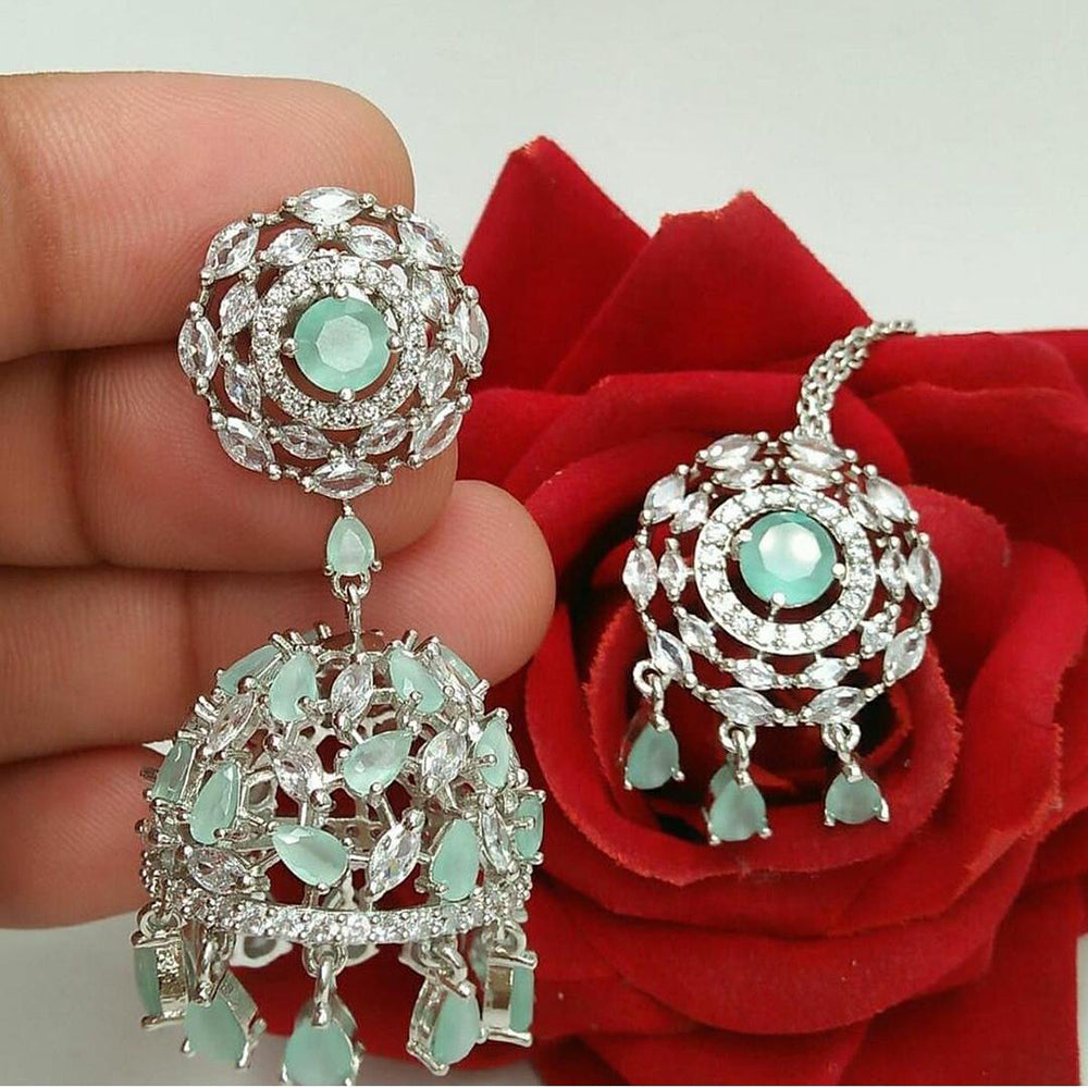 Pooja Bangles American Diamond Jhumki Earrings With Maang Tikka