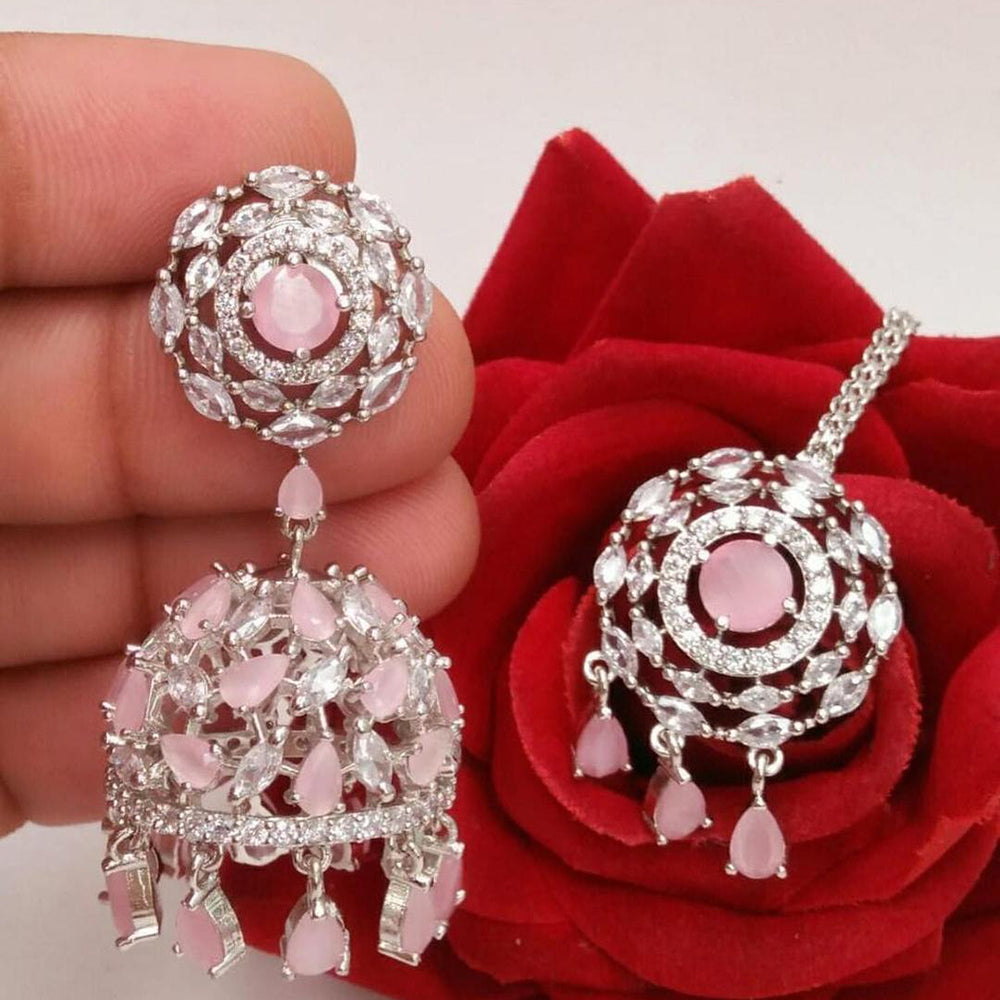 Pooja Bangles American Diamond Jhumki Earrings With Maang Tikka