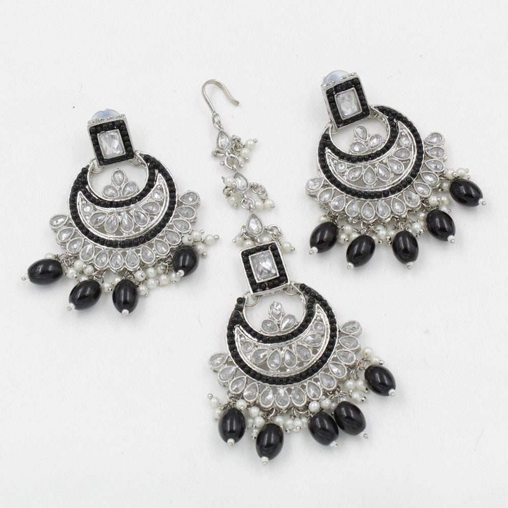Pooja Bangles Crystal Stone & Beads Dangler Earrings With Maang Tikka