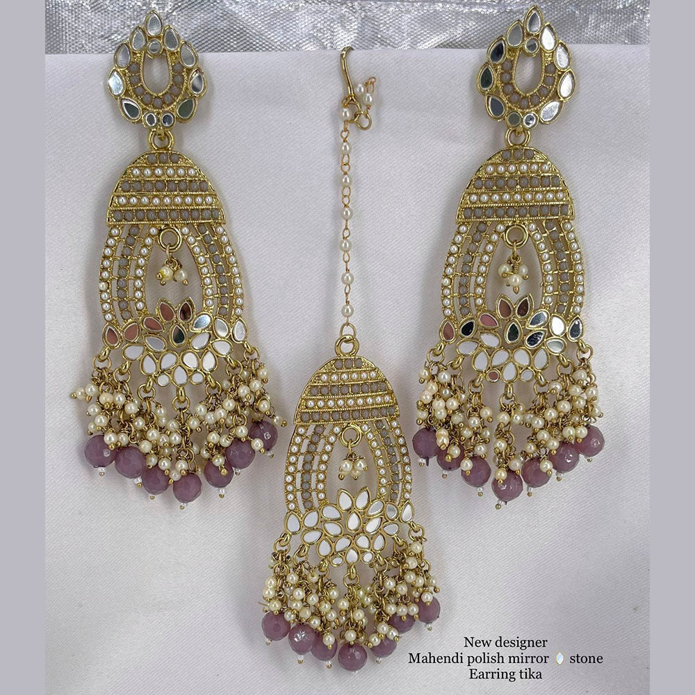 Pooja Bangles Pota Stone & Mirror Dangler Earrings With Maang Tikka