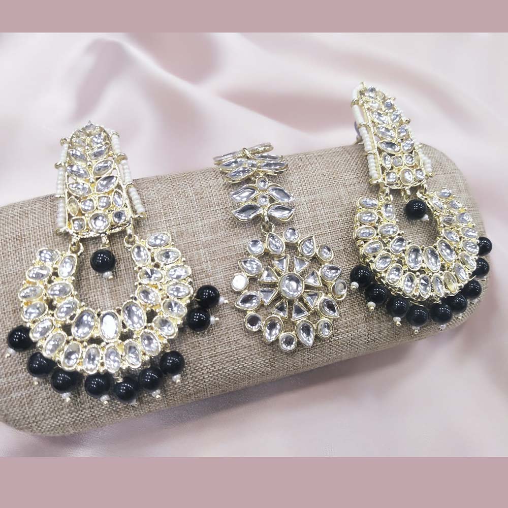 Pooja Bangles Kundan Stone & Beads Dangler Earrings With Maang Tikka