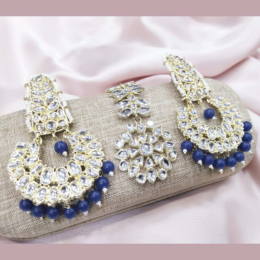 Pooja Bangles Kundan Stone & Beads Dangler Earrings With Maang Tikka