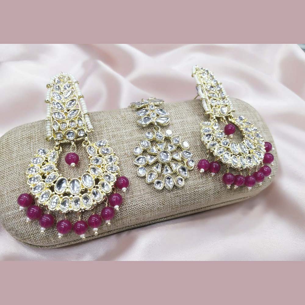 Pooja Bangles Kundan Stone & Beads Dangler Earrings With Maang Tikka