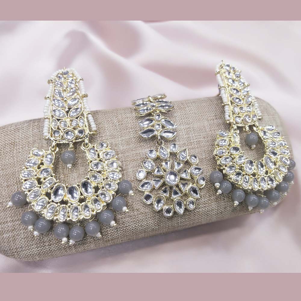 Pooja Bangles Kundan Stone & Beads Dangler Earrings With Maang Tikka