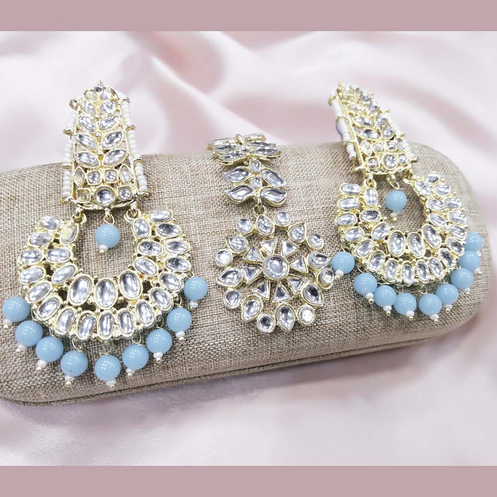 Pooja Bangles Kundan Stone & Beads Dangler Earrings With Maang Tikka