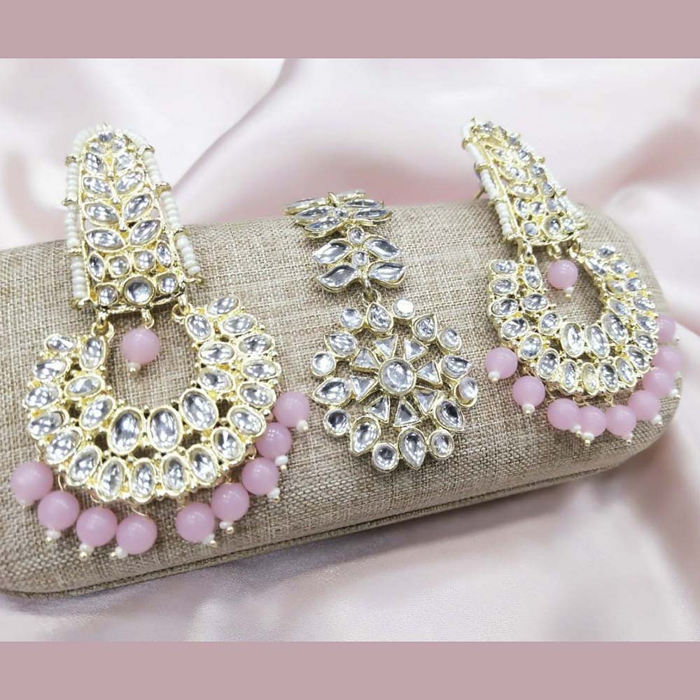 Pooja Bangles Kundan Stone & Beads Dangler Earrings With Maang Tikka