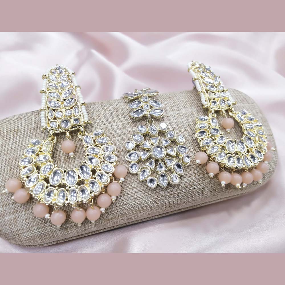Pooja Bangles Kundan Stone & Beads Dangler Earrings With Maang Tikka