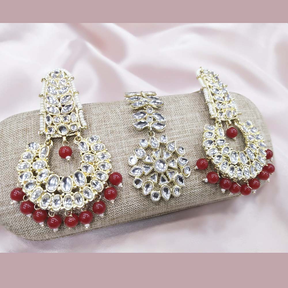 Pooja Bangles Kundan Stone & Beads Dangler Earrings With Maang Tikka