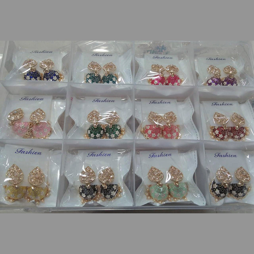 Pooja Bangles Gold Plated Kundan Stone & Meenakari Jhumki Earrings