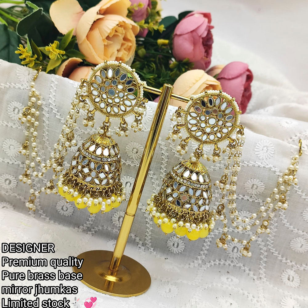 Pooja Bangles Mirror & Beads Jhumki Earrings With Kan Chain