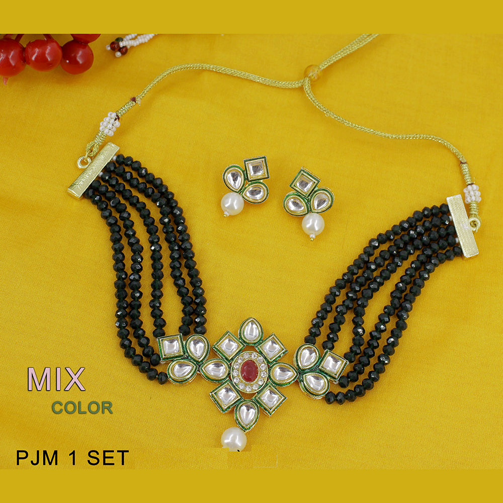 Mahavir Kundan Stone & Beads Necklace Set