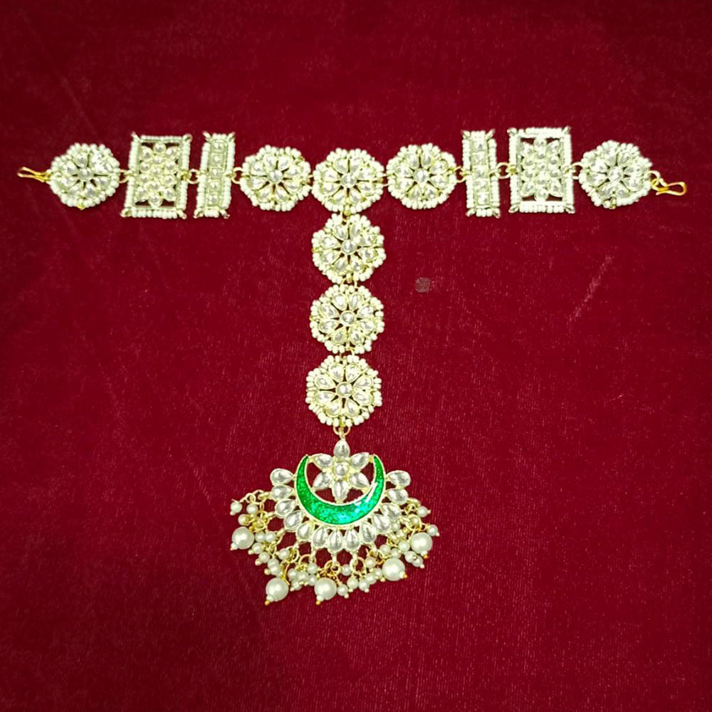 Pooja Bangles Gold Plated Kundan & Meenakari Sheeshphool Maang Tikka Hair Accessories For Women