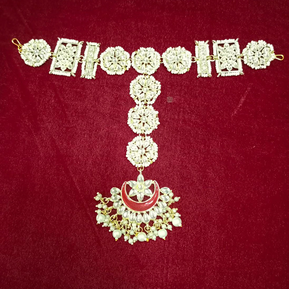 Pooja Bangles Gold Plated Kundan & Meenakari Sheeshphool Maang Tikka Hair Accessories For Women