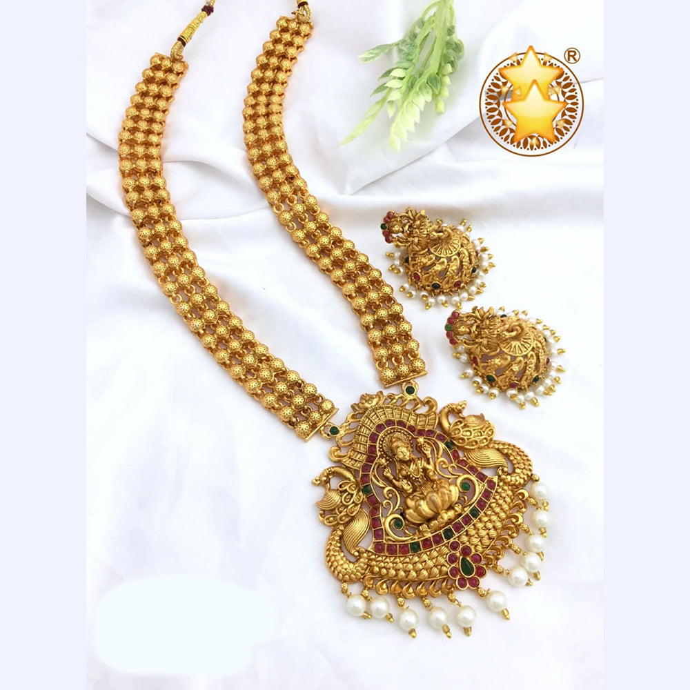Pooja Bangles Gold Plated Pota Stone Long Necklace Set