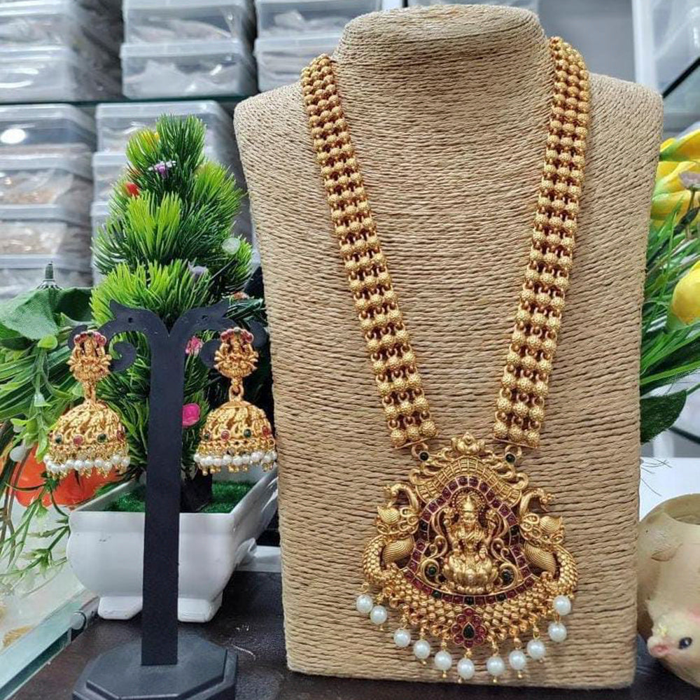 Pooja Bangles Gold Plated Pota Stone Long Necklace Set