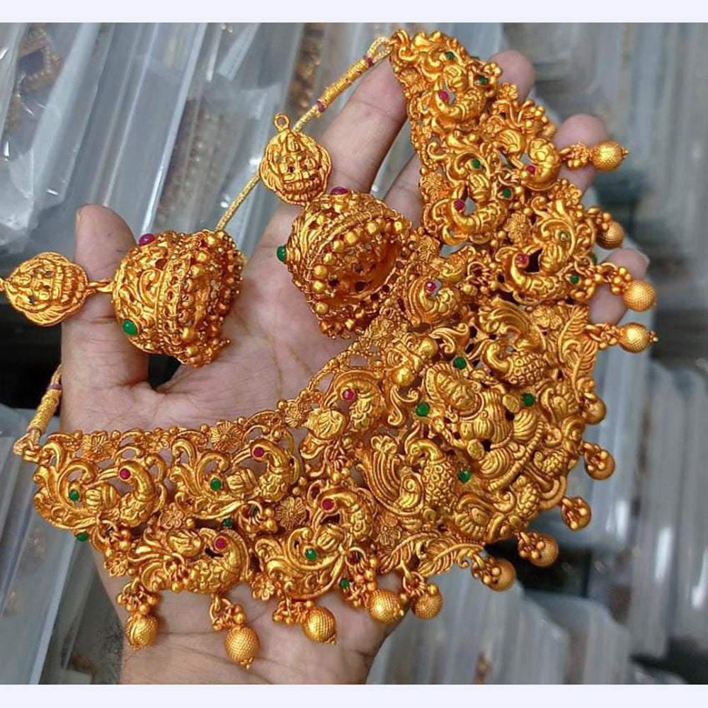 Pooja Bangles Gold Plated Pota Stone Choker Necklace Set