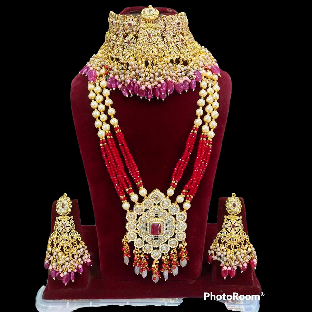 Pooja Bangles Gold Plated Kundan Stone & Beads Bridal Set