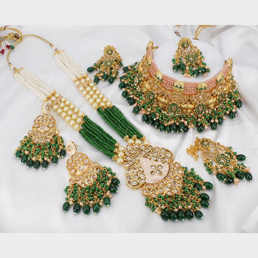 Pooja Bangles Gold Plated Kundan Stone & Beads Bridal Set