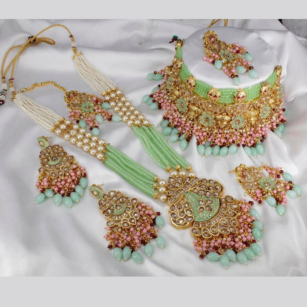 Pooja Bangles Gold Plated Kundan Stone & Beads Bridal Set