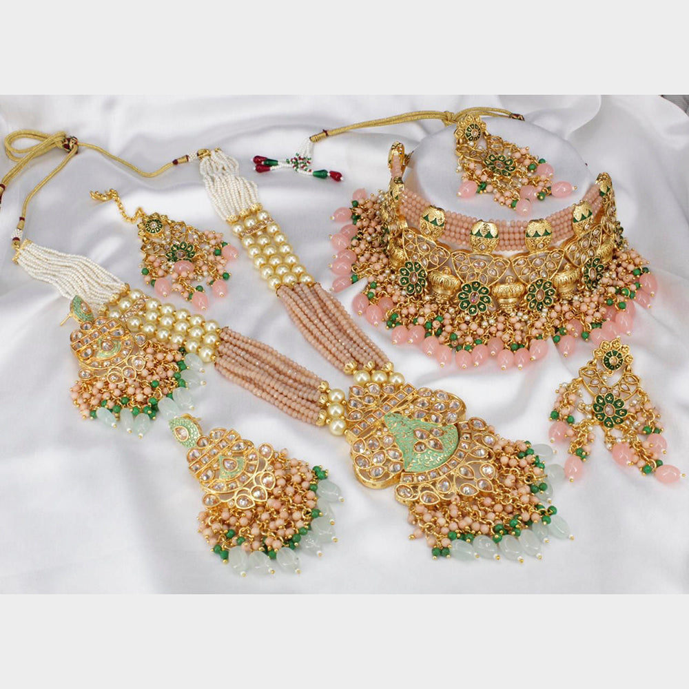 Pooja Bangles Gold Plated Kundan Stone & Beads Bridal Set