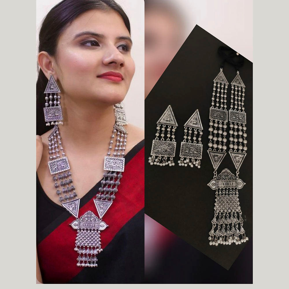 Pooja Bangles Oxidised Plated Long Haram Necklace Set